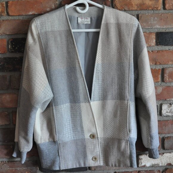 Vintage Tanjay Wool Blend Neutral Plaid Jacket 12 Union Made in Canada - Picture 8 of 12